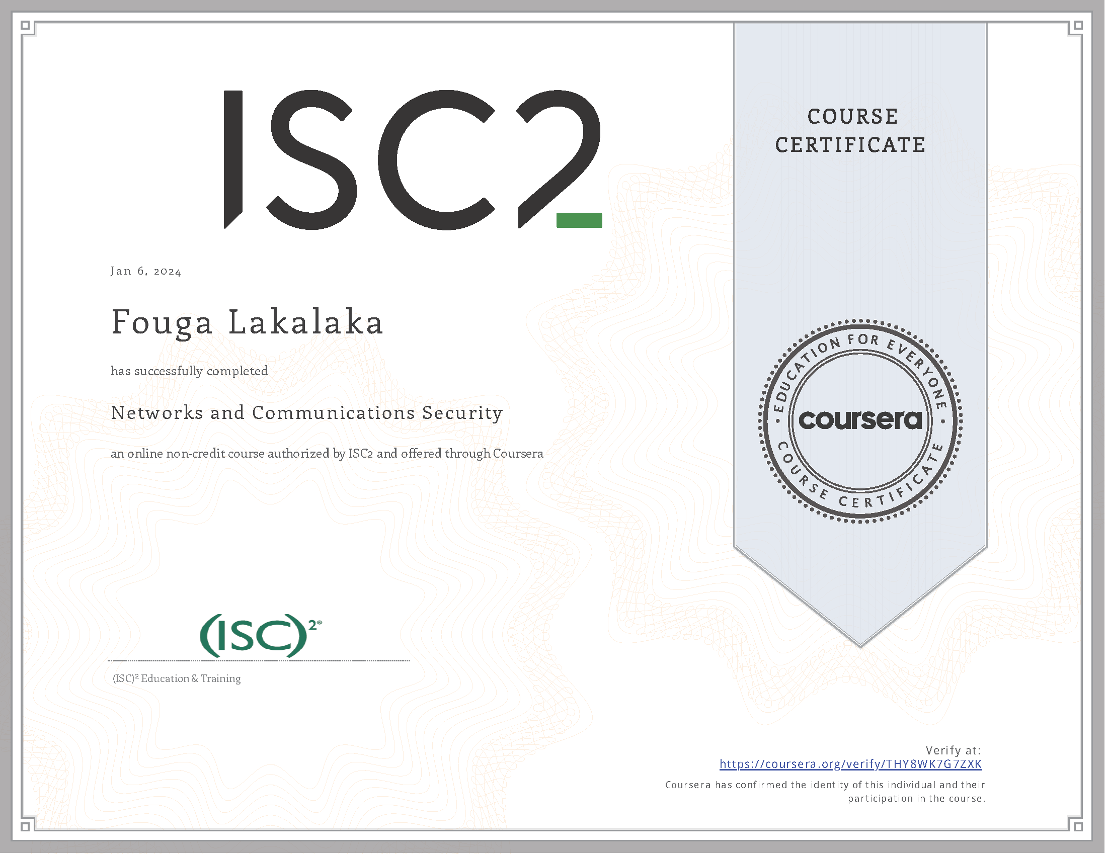 ISC2 Networks and Communications Security Award